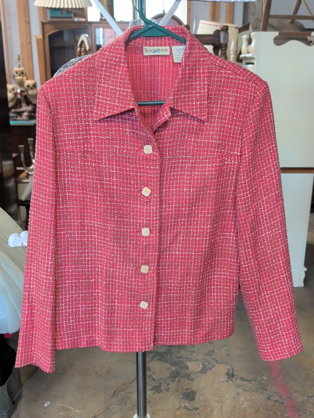 TravelSmith Pink Coral Textured Acrylic Tweed Knit Blazer Jacket